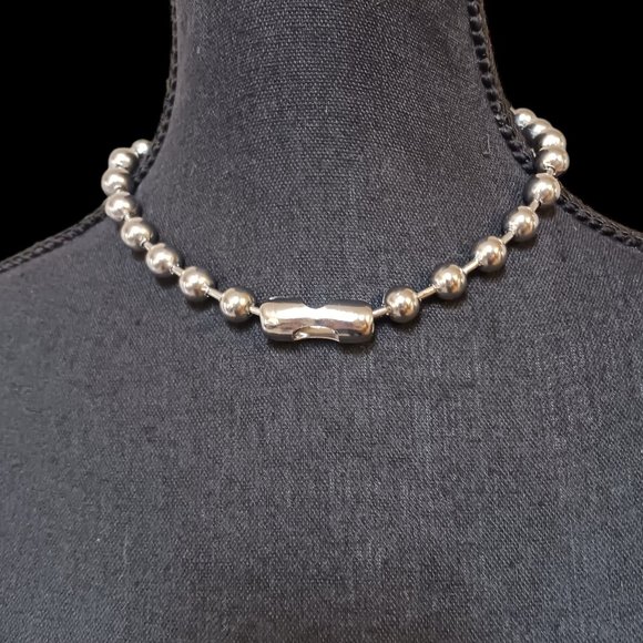 Oversized Chunky 10mm Stainless Steel Ball Bead Choker Necklace - Picture 3 of 7